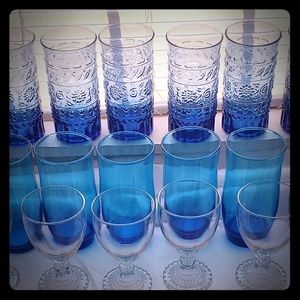 Anchor Hockering Fluted Dessert and Blue Tumblers